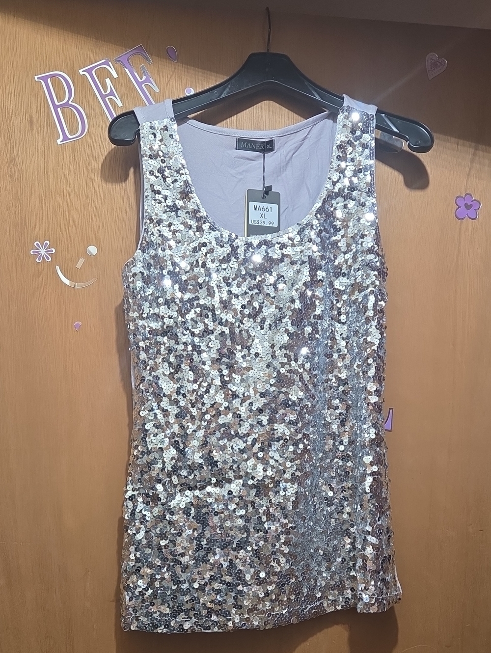 Silver Sequin Sleeveless Party Shirt